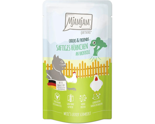 Mjamjam Quetschie Katzennahrung mit Huhn und Brokkoli