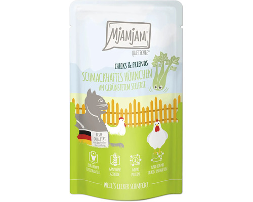 Mjamjam Quetschie Katzenfutter Huhn und Sellerie
