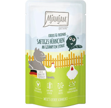 Mjamjam Quetschie Katzenfutter Saftiges Hühnchen an gedämpftem Spinat