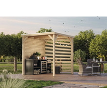 Holz Pavillon mit Grill und Sitzgruppe im Garten