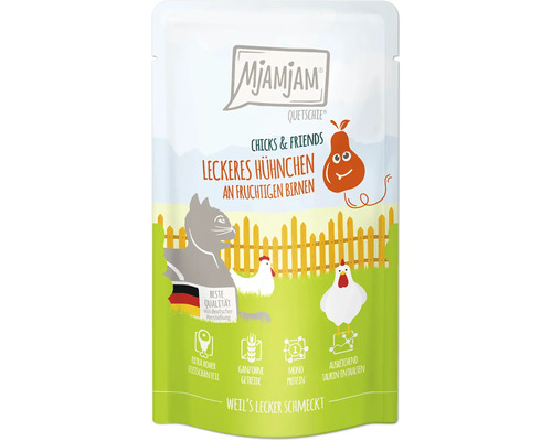 Mjamjam Quetschie Katzenfutter Hühnchen mit Birne
