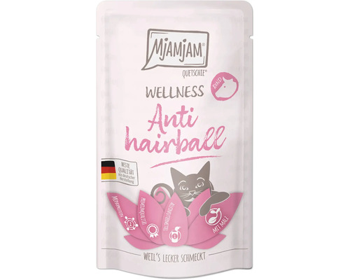 Mjamjam Quetschie Wellness Anti-hairball Rind Katzenfutter im Beutel