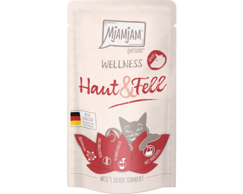 Mjamjam Quetschie Wellness Katzenfutter Rind für Haut und Fell