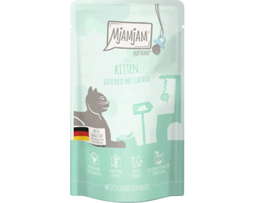 Mjamjam Quetschie Kitten Gute Pute mit Lachsöl Katzenfutter