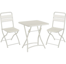 Gartengarnitur mit zwei Stühlen und einem quadratischen Tisch aus Metall