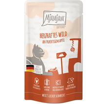 Mjamjam Quetschie Katzenfutter Herzhaftes Wild mit Apfel im Portionsbeutel