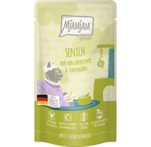 Mjamjam Senior Quetschie Katzenfutter mit Ente und Kaninchen im Folienbeutel