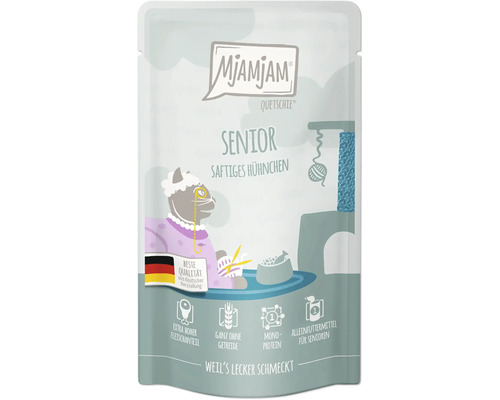 Mjamjam Senior Katzenfutter Saftiges Hühnchen im Quetschbeutel