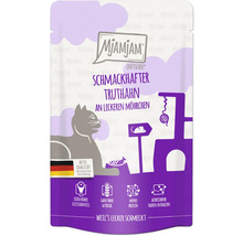 Mjamjam Quetschie Katzenfutter schmackhafter Truthahn mit leckeren Möhrchen