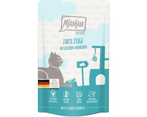 Mjamjam Quetschie Zarte Ziege an leckeren Möhrchen Katzenfutter