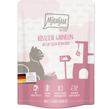 Mjamjam Quetschie Katzenfutter mit köstlichen Garnelen und saftigem Hühnchen