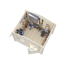 Holzgartenhaus mit Sportgeräten und Werkzeugen zur Aufbewahrung