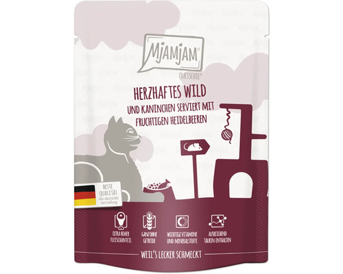 Mjamjam Quetschie Herzhaftes Wild und Kaninchen Katzenfutter