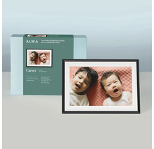 Aura Carver digitaler Bilderrahmen mit schwarzem Rahmen und Verpackung