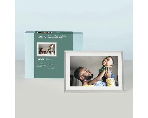 Aura Carver digitaler Bilderrahmen mit Verpackung