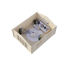 Innenansicht eines Holz Gartenhauses mit Möbeln