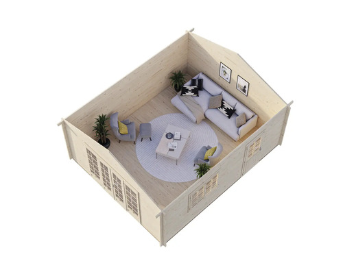 Innenansicht eines Holz Gartenhauses mit Möbeln