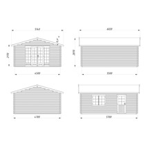Technische Zeichnung eines Gartenhauses mit Abmessungen