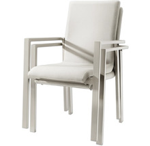 Gepolsterter Stuhl mit Armlehnen und Metallgestell