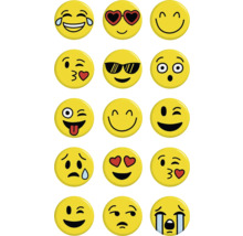 Ansammlung von gelben Emoji-Symbolen mit verschiedenen Gesichtsausdrücken