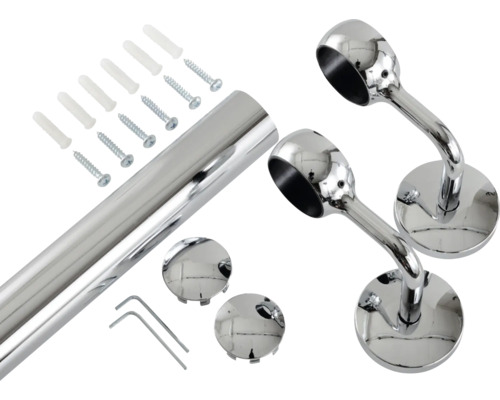 Garderobenstange-Set mit Halterungen, Schrauben, Dübeln und Abdeckkappen