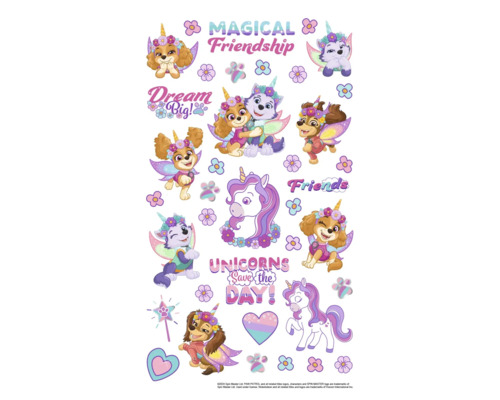 Aufkleberbogen mit Paw Patrol Hunde Motiven und Einhörnern