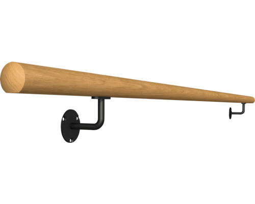 Holzhandlauf mit schwarzen Halterungen zur Wandmontage