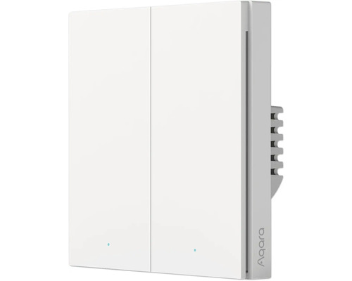 Aqara Logo. Doppelter Wandschalter fuer Lichtsteuerung.