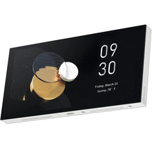 Aqara Smart Home Steuerzentrale mit digitaler Anzeige von Zeit und Wetter