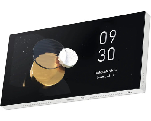 Aqara Smart Home Steuerzentrale mit digitaler Anzeige von Zeit und Wetter