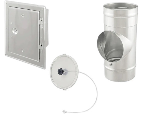 Revisionsklappe, Verschlussdeckel mit Zugdraht und T-Stück Rauchrohr