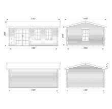Technische Zeichnung eines Gartenhauses mit Maßangaben