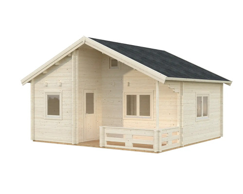 Holzgartenhaus mit Satteldach und Veranda