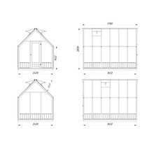 Technische Zeichnung eines Gewächshauses mit Maßangaben