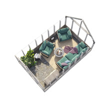 Innenansicht eines Wintergartens mit Sitzmöbeln und Pflanzen