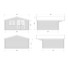 Technische Zeichnung eines Gerätehauses mit Maßangaben