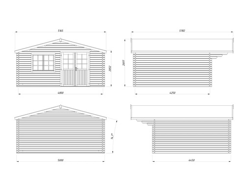 Technische Zeichnung eines Gerätehauses mit Maßangaben