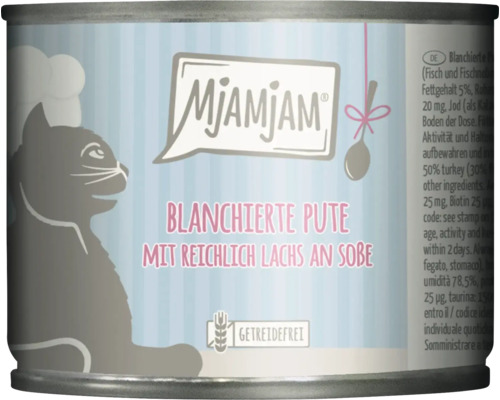 Mjamjam Katzenfutter blanchierte Pute mit reichlich Lachs an Soße