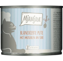 Mjamjam Katzenfutter mit blanchierter Pute und Muscheln