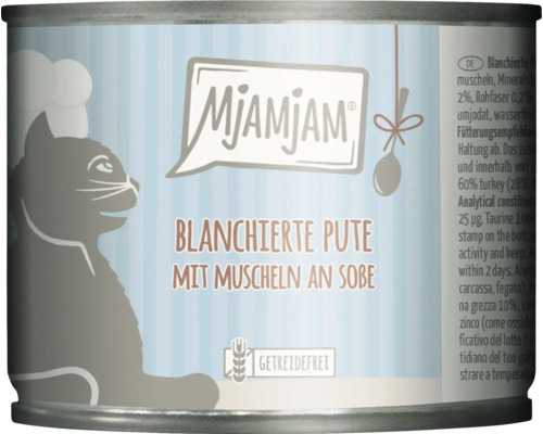 Mjamjam Katzenfutter mit blanchierter Pute und Muscheln