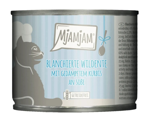 Mjamjam Katzenfutter blanchierte Wildente mit Kürbis in Dose