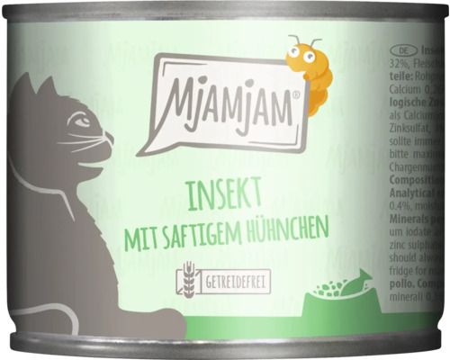 Mjamjam Katzenfutter mit Insekten und saftigem Hühnchen in einer Dose