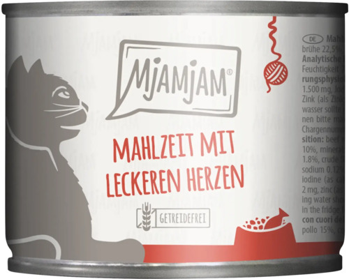 Mjamjam Katzenfutter Mahlzeit mit leckeren Herzen, getreidefrei