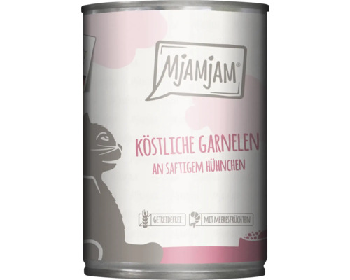 Mjamjam Katzenfutter mit köstlichen Garnelen und saftigem Hühnchen in Dose, getreidefrei, mit Meeresfrüchten