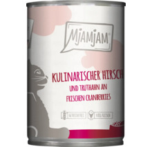Mjamjam Katzenfutter mit Hirsch und Truthahn an frischen Cranberries in Dose