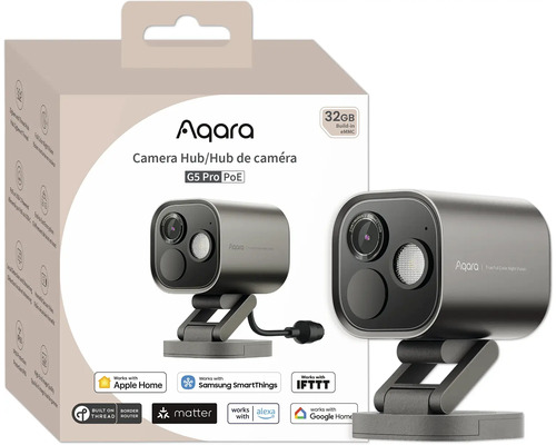 Aqara Kamera Hub G5 Pro Grau Aqara Camera Hub G5 Pro PoE mit Apple Home, Samsung SmartThings, IFTTT, Thread Router, Matter, Alexa und Google Home Unterstützung