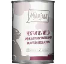 Mjamjam Katzenfutter mit Wild und Kaninchen sowie Heidelbeeren