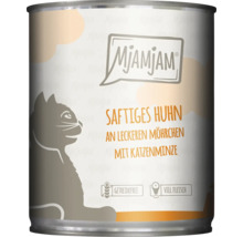 Mjamjam Katzenfutter mit saftigem Huhn, Möhrchen und Katzenminze in einer Dose
