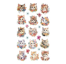 Aufkleberbogen mit Katzenmotiven und Blumenschmuck
