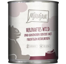 Mjamjam Katzenfutter mit Wild, Kaninchen und Heidelbeeren in einer Dose